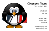 A penguin carrying the books on the business cards template. He certainly looks serious, and anyone you give this business card to will also feel that you are a serious teacher, tutor or trainer.