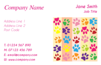 Multicoloured paw prints design on this business card make it a fun card promoting your pet grooming or pet training business.