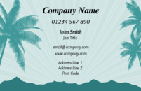 A business card design showing a tropical paradise with palm trees and the ocean in the background to promote your travel business. Ideal for those in the travel and tourism industry.
